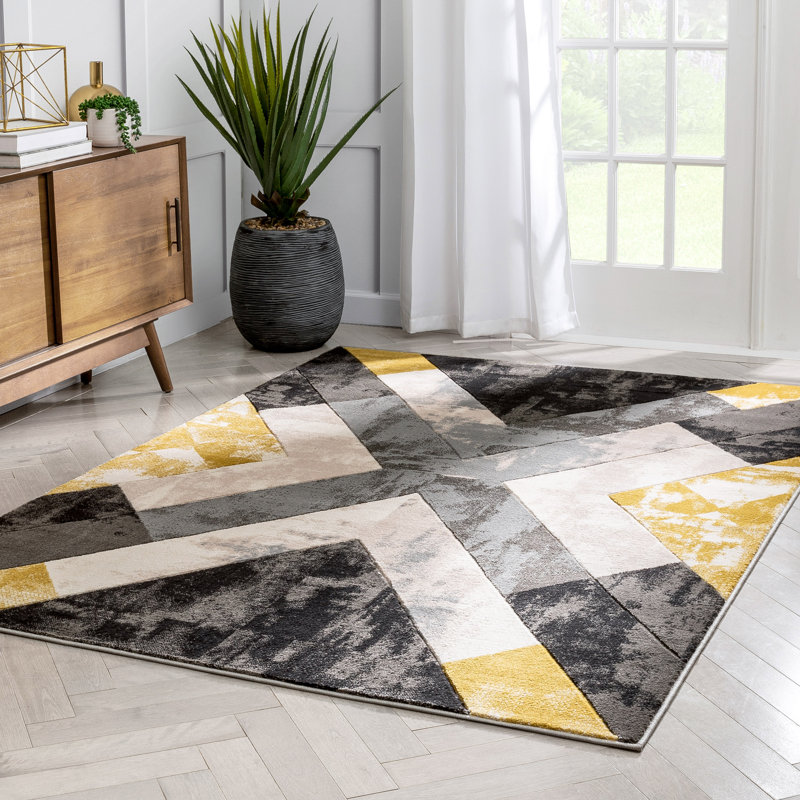 Marvale Gold Modern Geometric 3D Textured Rug, Rectangle 5'3" x 7'3"