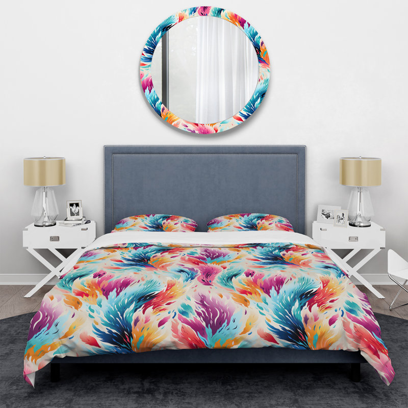 Ensemble de housse de couette bleu et mauve Boho Ikat Spirit, Housse de couette pour très grand lit et 2 très
