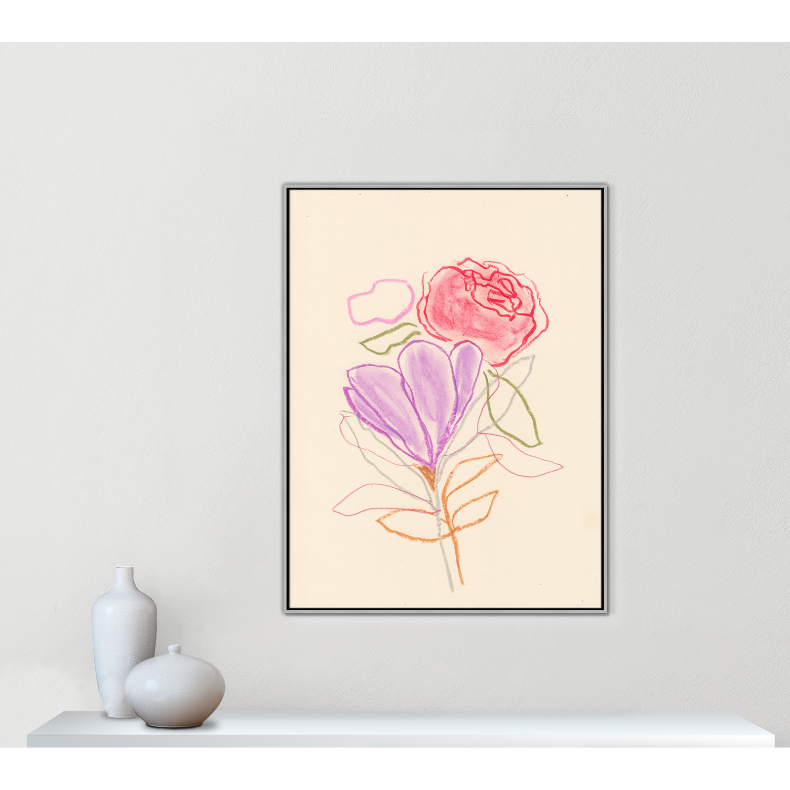 Simple Floral III Print by Bea Dina, No Mat, 49.5" H x 37.5" W x 2" D, Silver Floater Framed Canvas