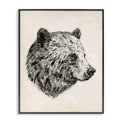 «Rustic Bear», dessin encadré blanc par Victoria Barnes