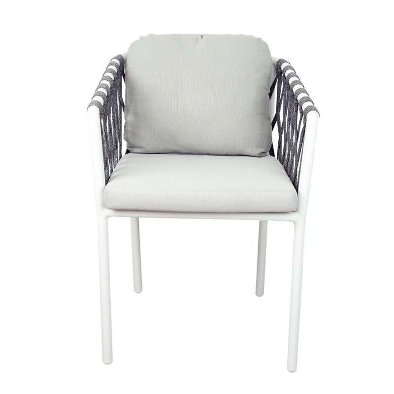 Matte White Outdoor Dining Chair with Grey Cushion