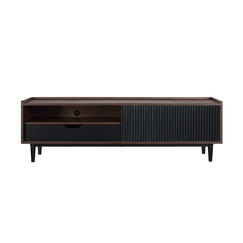Yonda 59.25'' W One-Piece Storage Credenza, Dark Brown/Black