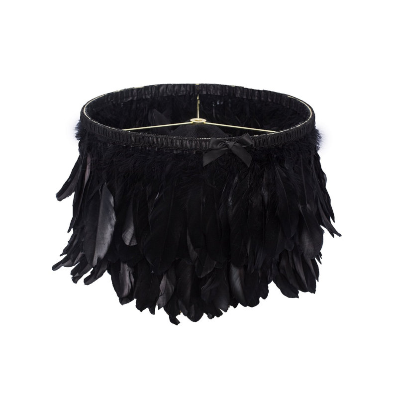 Abat-jour tambour en plumes (araignée), Noir, H 11,02 po x l 15,75 po x P 15,75 po