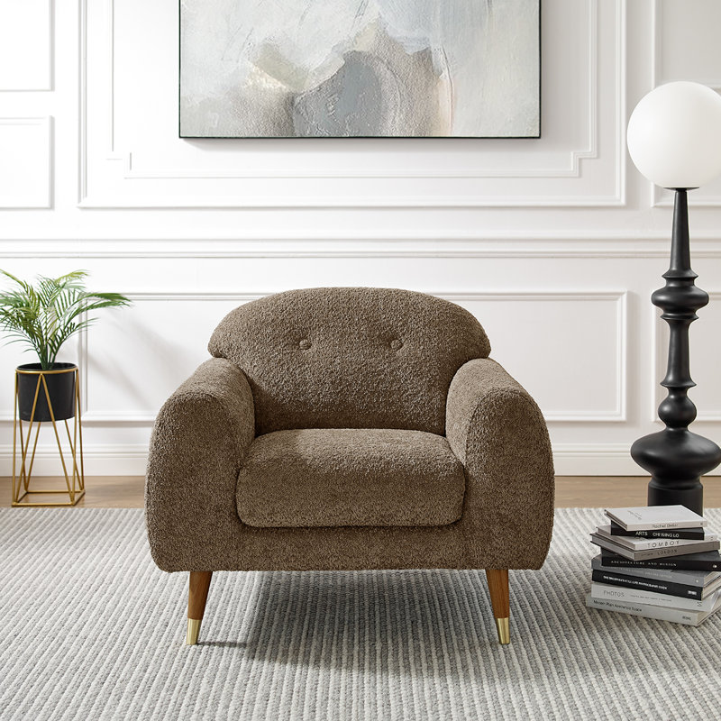 Elishah 96Cm Wide Tufted Armchair, Camel Boucle, Brown