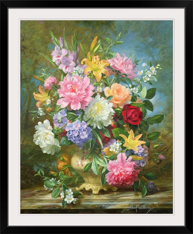 «Alexica Peony and Mixed Flowers» par Albert Williams, reproduction d'art, H 14 po x l 11 po x P 1,25 po, Toile