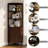 69.7’’H X 17.7’’ W Rattan And Wood Fan-Shaped Storage Bookcase With Doors, 3-Tier Corner Shelf With Cabinet-2024714960