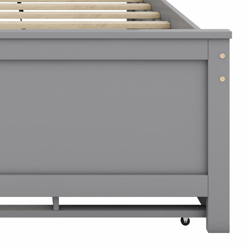 Lit plateforme avec tête de lit avec rangement, USB, lit gigogne et 3 tiroirs, Gris, Lit simple