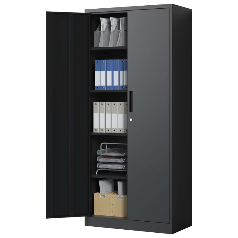 72" Metal Garage Storage Cabinets with Lock,Black Storage Cabinet with Doors and Shelves