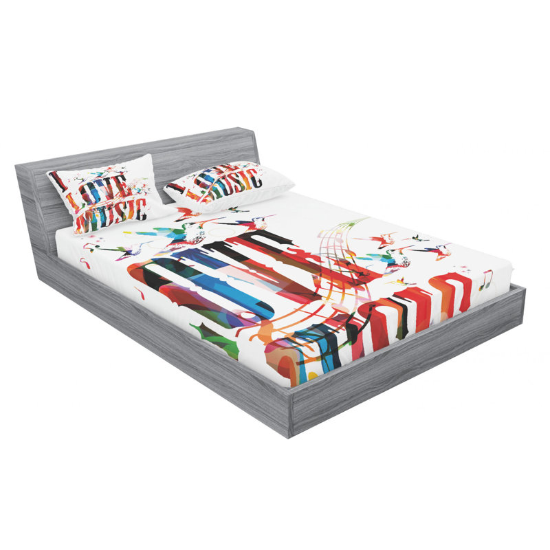 Ensemble de draps I Love Music, Ensemble de drap pour grand lit avec drap-housse