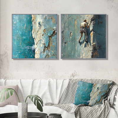«Rocky Terrain Rock Climbing III - Motivation Climbing Man», art mural traditionnel sur toile 2 pièces