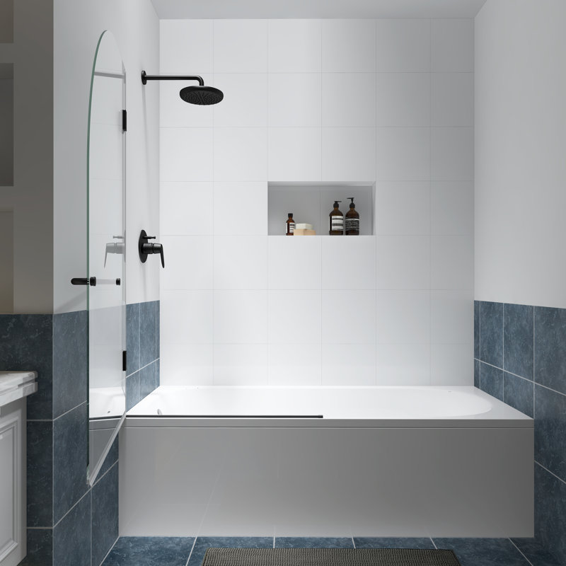 Julien 34'' - W x 58'' H Door Frameless Tub Door with Heat Soaking Process;Protective Coating Treatment, Black