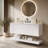 48 Inch Wall Mounted Bathroom Vanity Cabinet, Floating MDF Vanity with 3 Drawers and Open Bottom Shelf, White Painted Bathroom Vanity with Handleless Design, Composite Sink Top