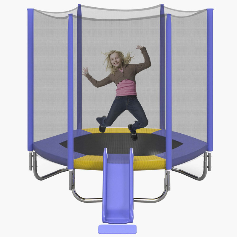 7FT Trampoline for Kids with Safety Enclosure Net, Slide and Ladder, Purple