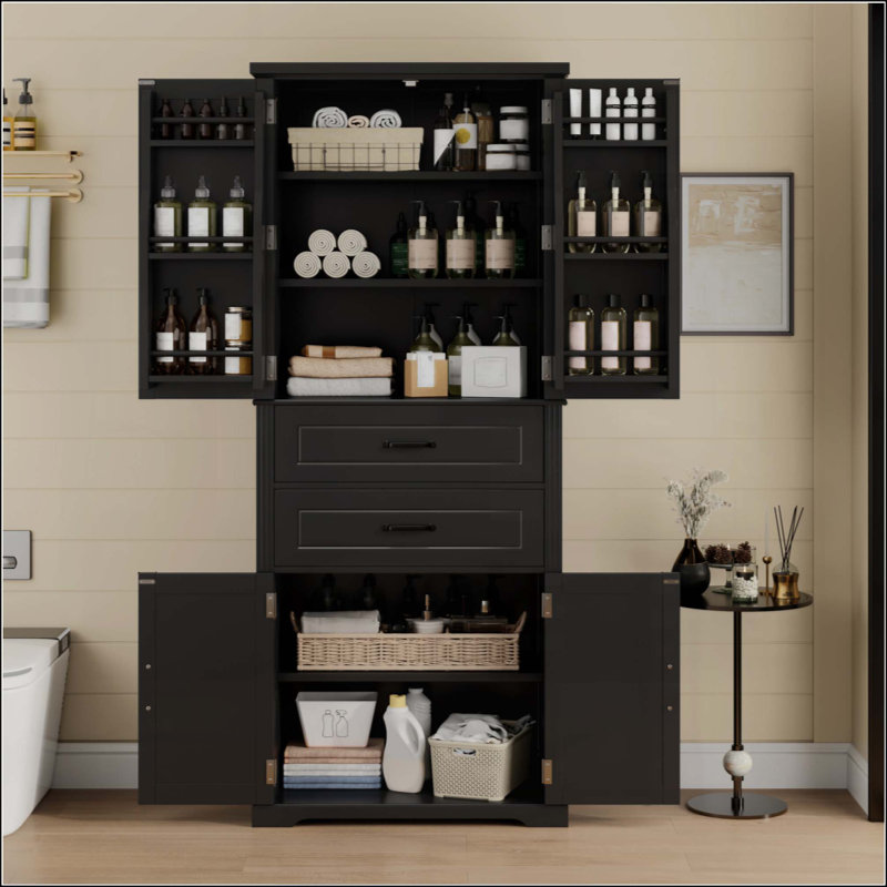 Armoire de rangement avec espace de rangement multifonctionnel, portes avec tablettes de rangement, 2 tiroirs, tablette réglable
