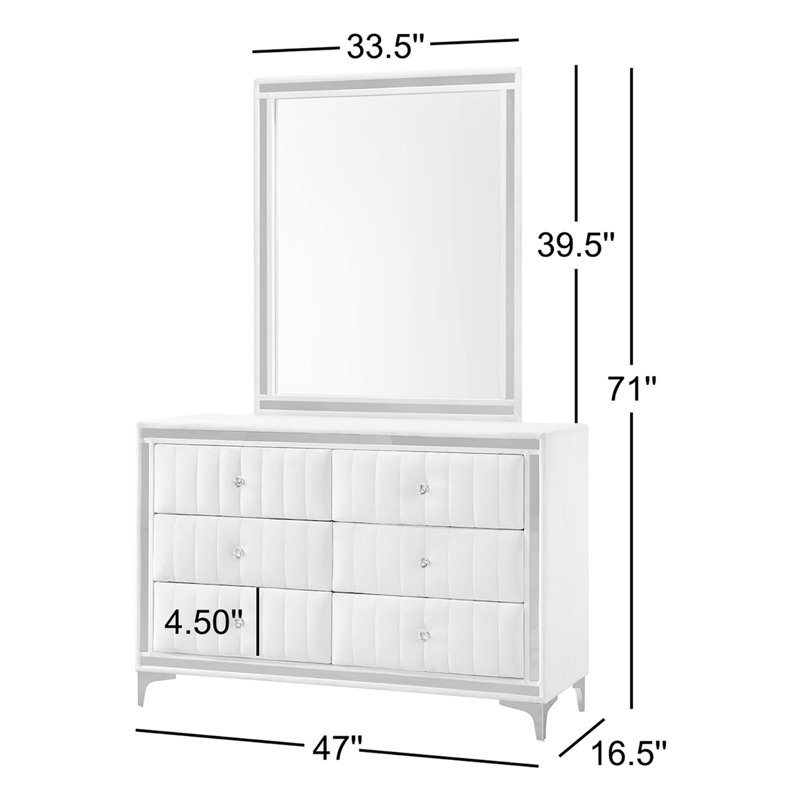 Commode 6 tiroirs avec miroir Schade, Gris