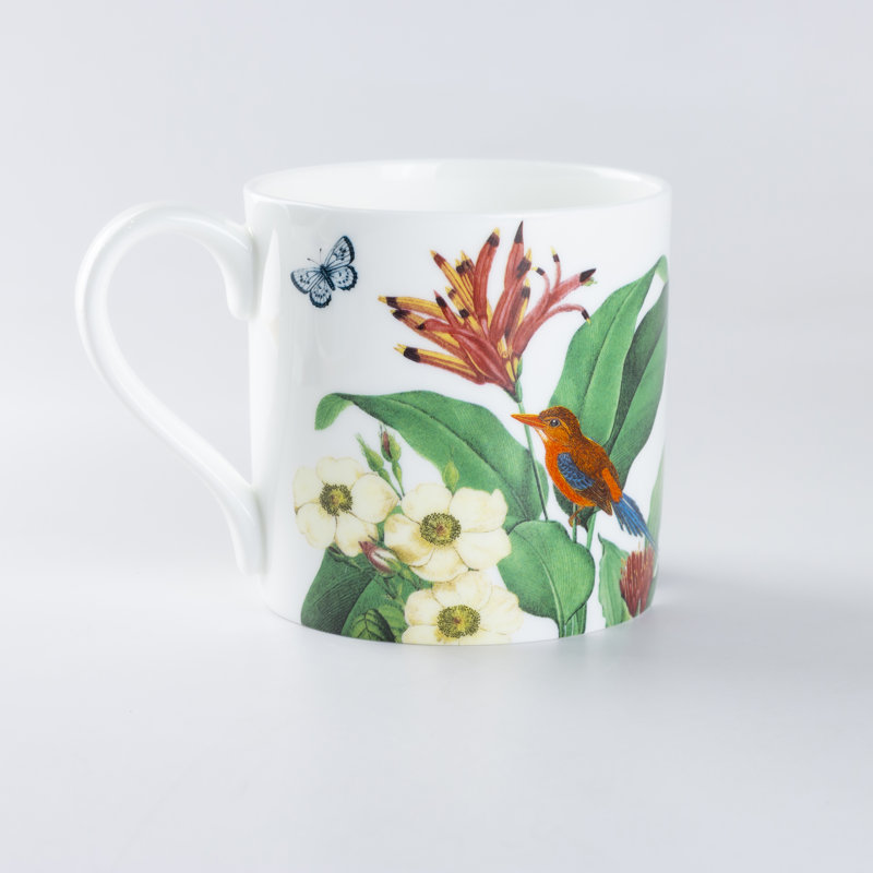 Bone China Tropical Garden Coffee Mugs, Tropical Garden