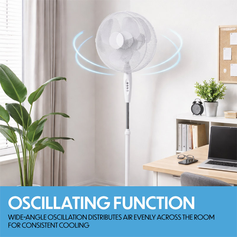 16" Pedestal Fan with Oscillation, Adjustable Height
