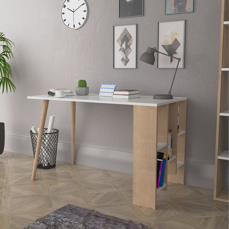 Delphine Desk, Oak/White, White