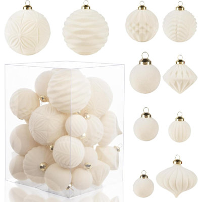 35 pièces de boules de Noël blanches - Décorations de boules de sapin de Noël incassables, 10 styles de décorations de Noël pour les fêtes, les fêtes, Noël