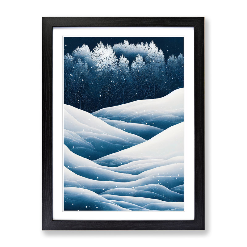 Winter Landscape Forest View - Single Picture Frame Print, 34cm H x 25cm W x 2cm D, Black