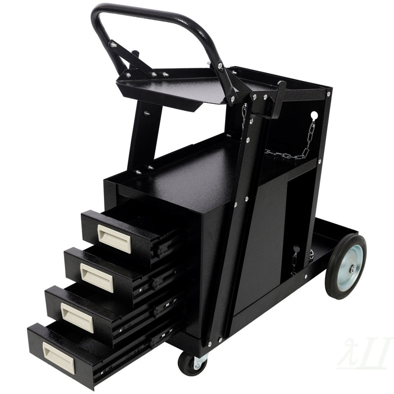Chariot de soudage robuste à 2 niveaux et 4 tiroirs avec chariot de rangement portatif avec roulettes pour coupeur plasma MIG TIG ARC et accessoires de soudage