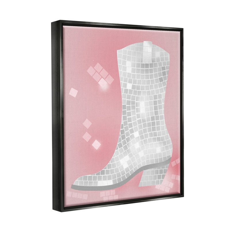 Impression de rose, motif de disco, par Lil 'Rue, Cadre flottant noir de jais, H 21 po x l 17 po x P 1,7 po