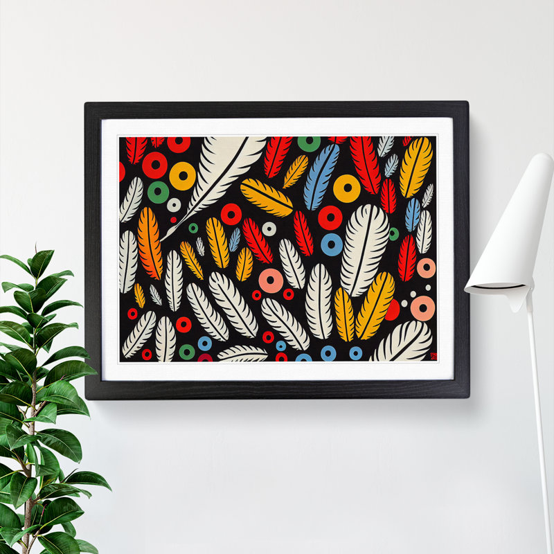 XH1022-9510X Unusual Bird Feathers Abstract - Single Picture Frame Print, 46cm H x 64cm W x 2cm D, Black
