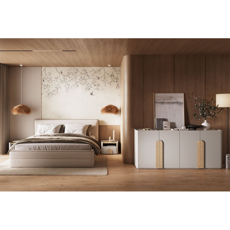 Sadeen 50cm W Manufactured Wood Bedside Table, Beige/Light Oak