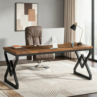 Bureau de direction 63 po, grand bureau d'ordinateur pour bureau à domicile avec structure en métal