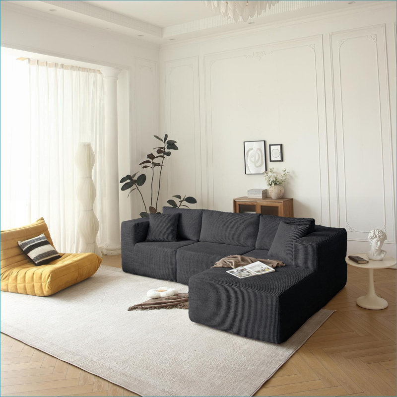 Xander L-Shaped 3-Seater Modular Sectional Sofa with Chaise, Gray Fabric, Left Hand Facing
