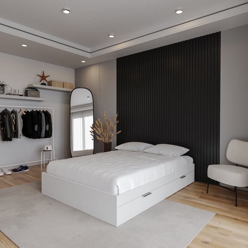 Platform Storage Bed, White, Full