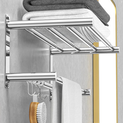 Barre à serviettes ajustable en acier inoxydable pour fixation murale dans la salle de bain - sans support à percer ni à visser