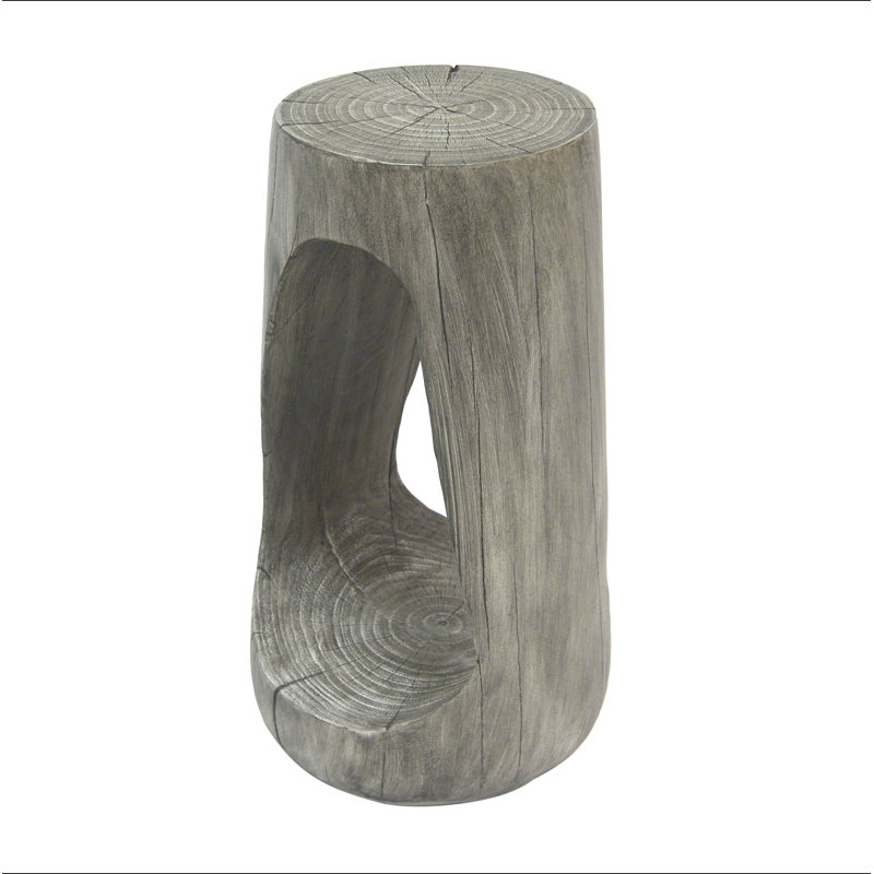 Outdoor Side Table,Hollow Design End Table,Patio Garden Stool Table,Decorative Accent Table For Patio Balcony Beach Pool Side,Lightweight Concrete,Wood Like Texture