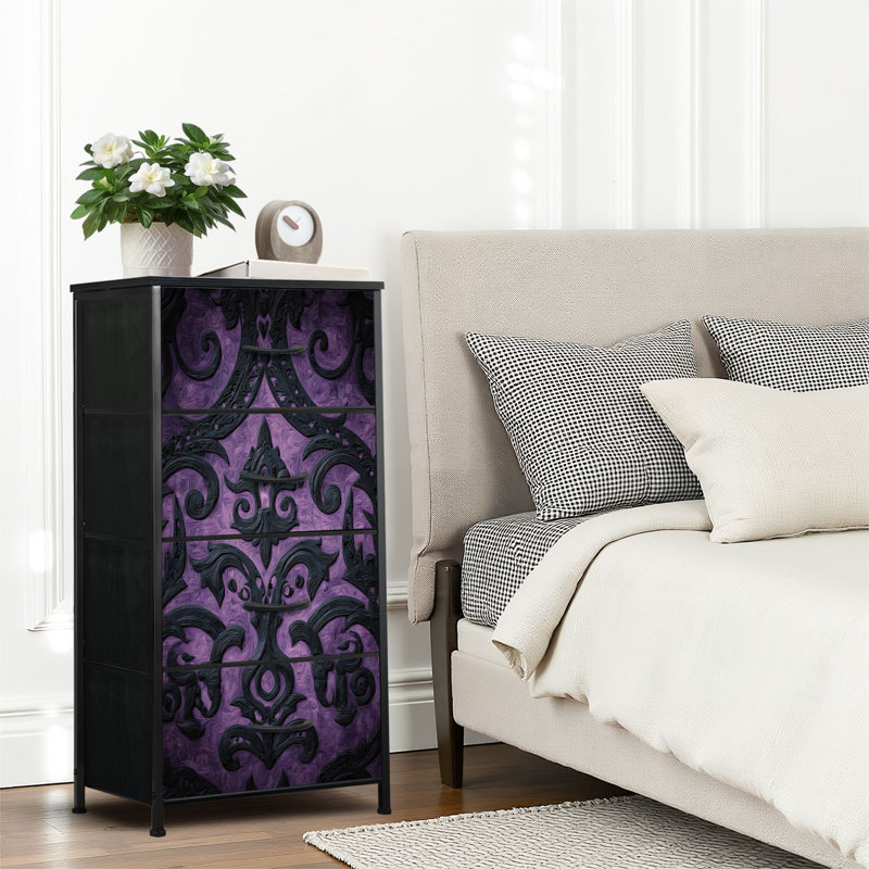 4 Drawer Dresser for Bedroom, Narrow Chest of Drawers, Wooden Top and Study Iron Frame 18"x37.5"-(WxH)
