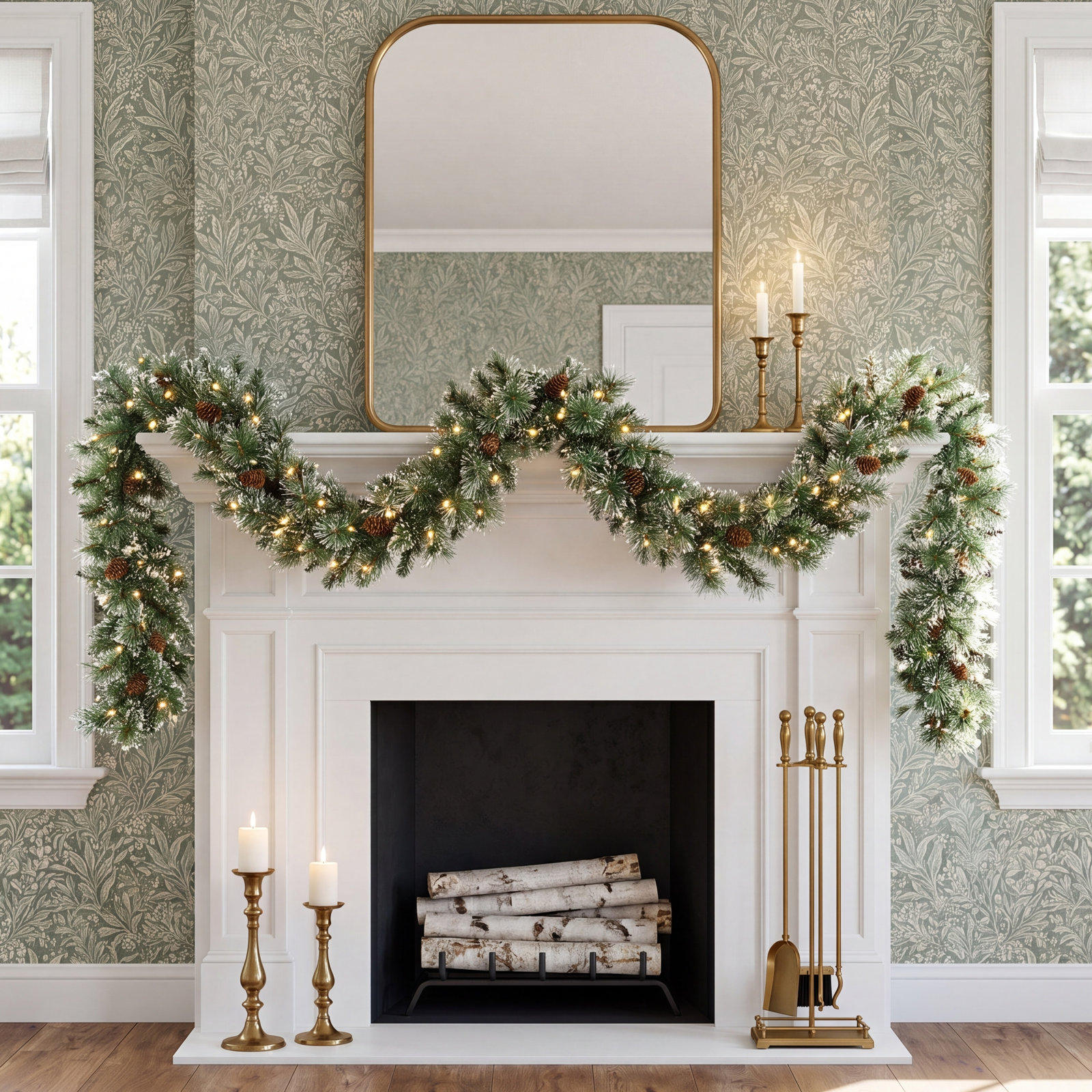 108" Frosted Pre-Lit Christmas Garland, 6'