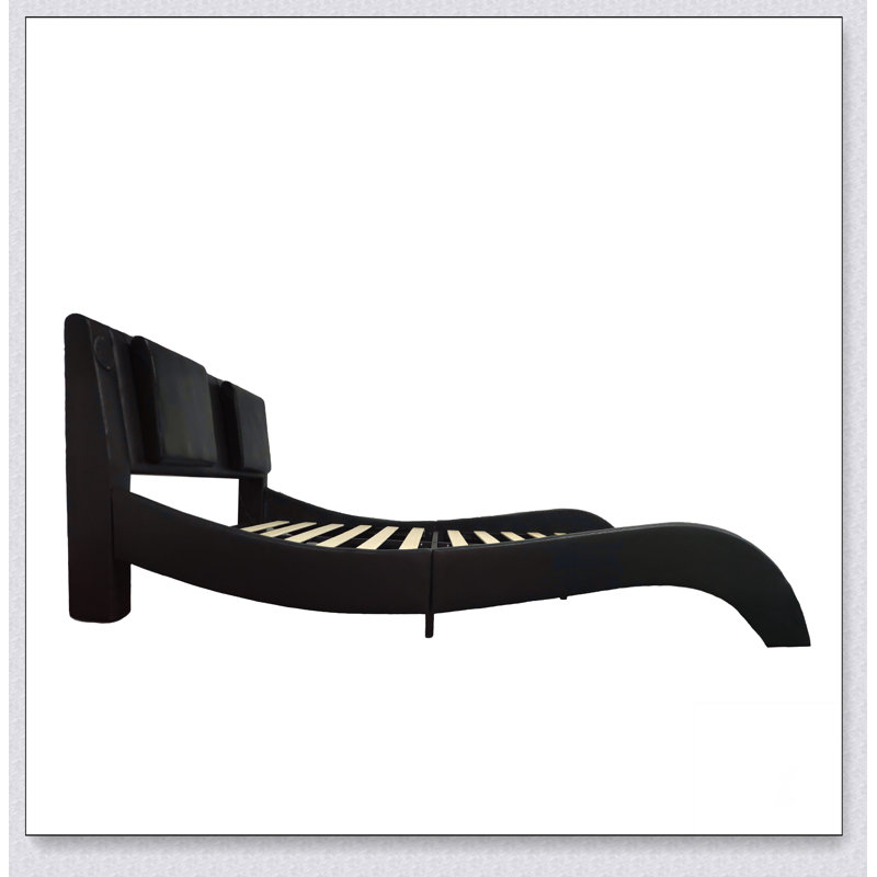 Structure de lit tapissier en similicuir avec éclairage DEL, connexion Bluetooth, Noir