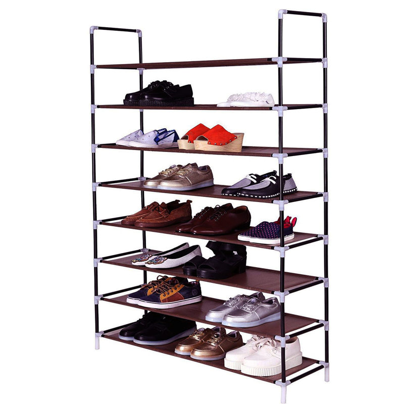 50 Pair Stackable Shoe Rack, Brown, 142cm H x 99cm W x 28cm D