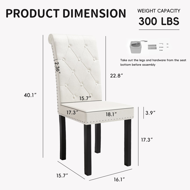 Tufted Upholstered Rolled-Up Nailhead Dining Chairs (Set Of 8), Beige