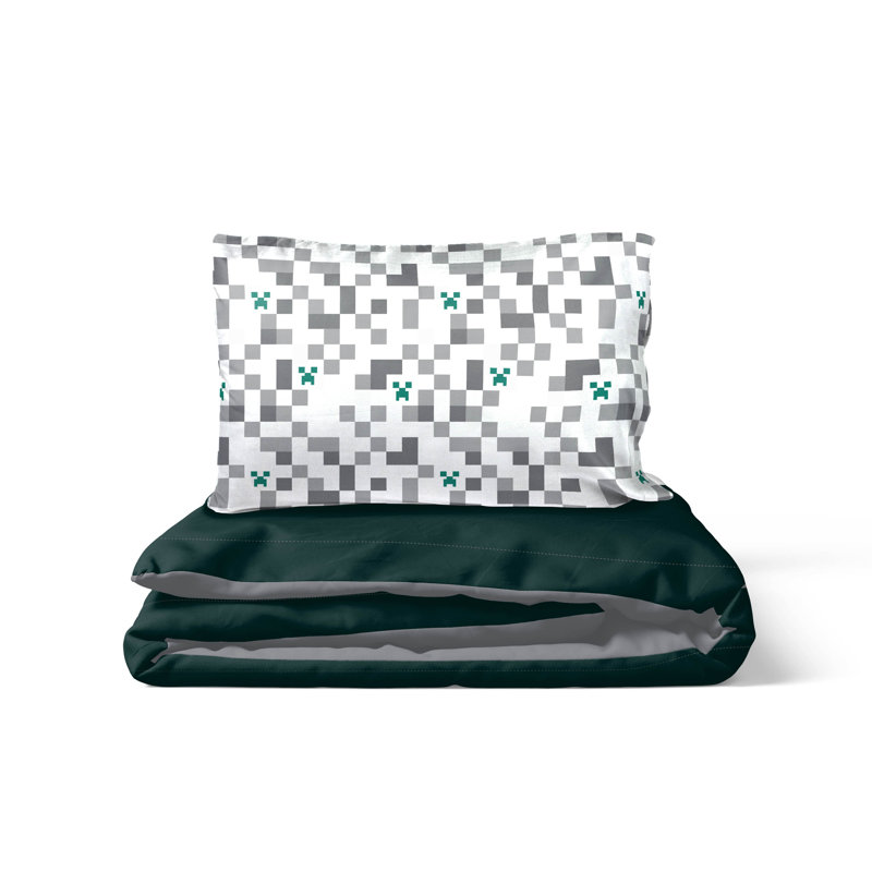 Minecraft Creeper Checkered 100% Cotton Single Duvet Cover Set 