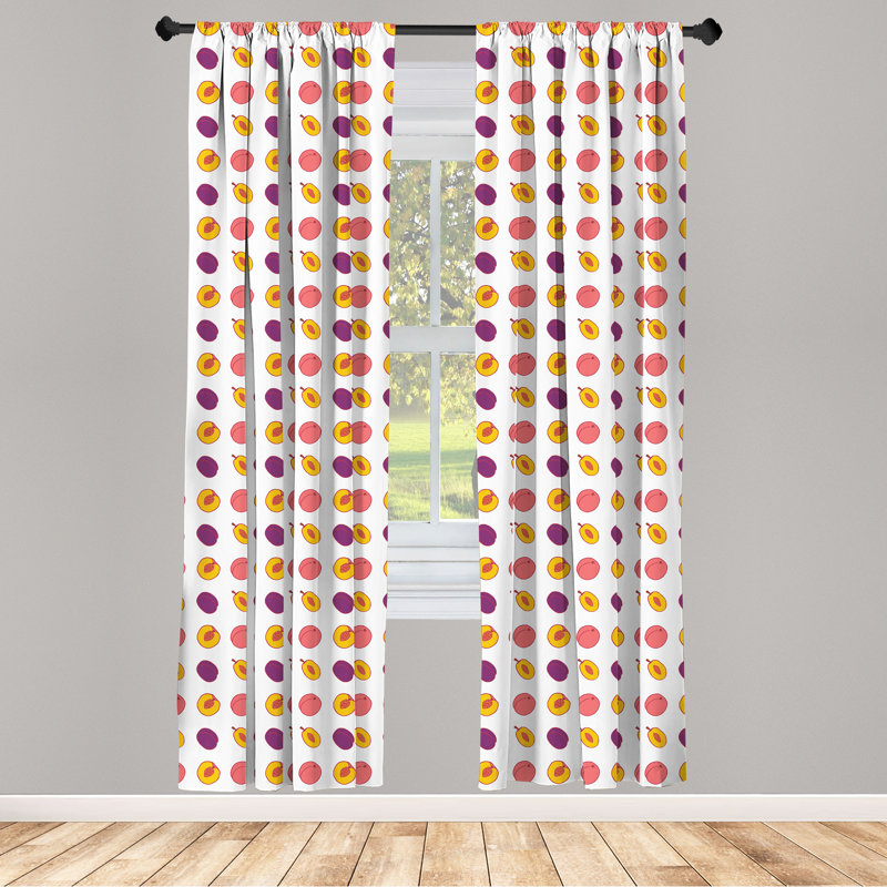 Rideaux 4 panneaux East Urban Home Peach, motifs végétaliens de fruits, magenta foncé blanc, L 56 po x L 95 po