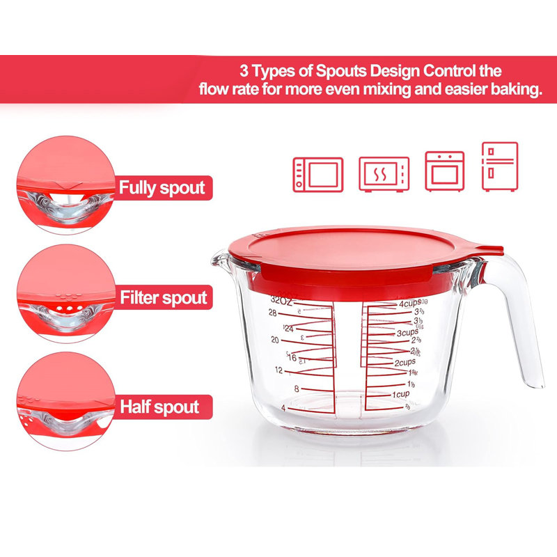6 Pcs Glass Measuring Cups With Lids Set, 1-Cup, 2-Cup, 4-Cup Measuring Jugs With Handle, Nesting Liquid Measuring Cups For Kitchen