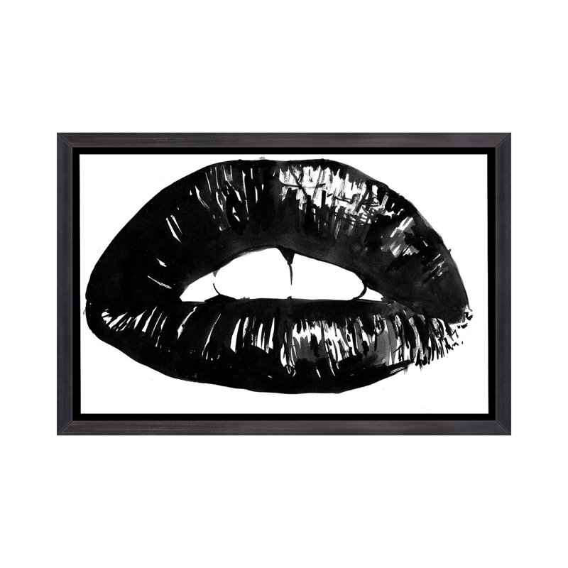 «Lips» par Péchane - impression d'art graphique, H 18 po x l 26 po x P 1,5 po, Toile avec cadre noir patiné, Pas de tapis