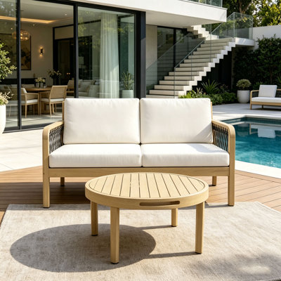 Outdoor Acacia Wood Loveseat  Coffee Table Set
