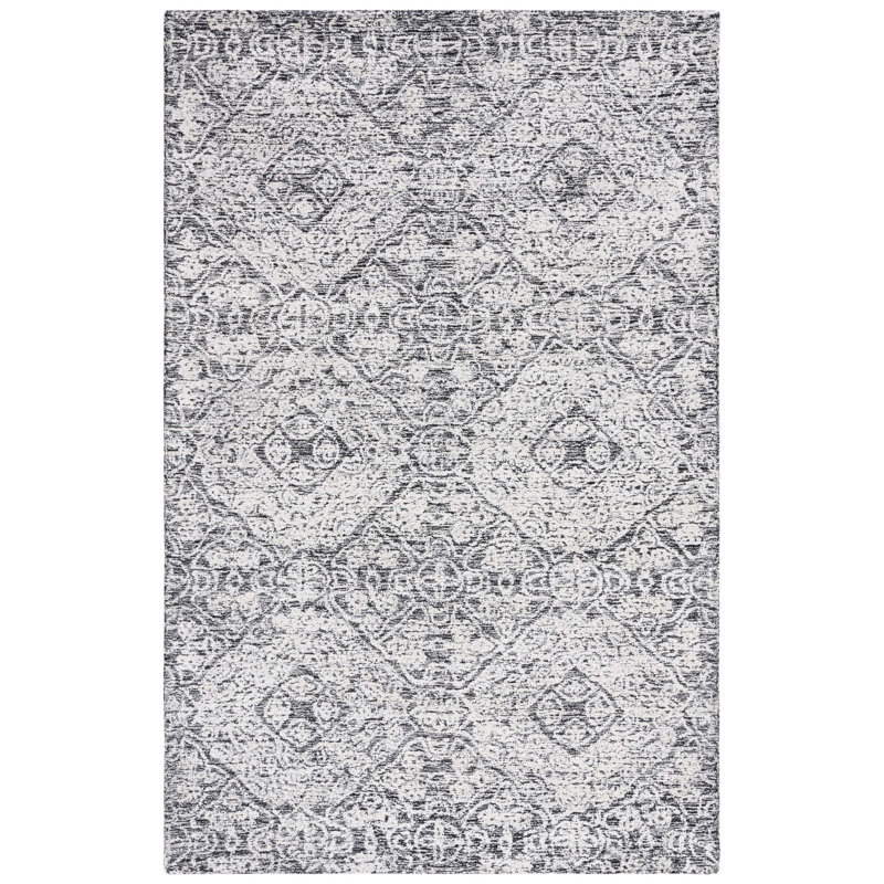 Handmade Black and Ivory Geometric Wool Area Rug