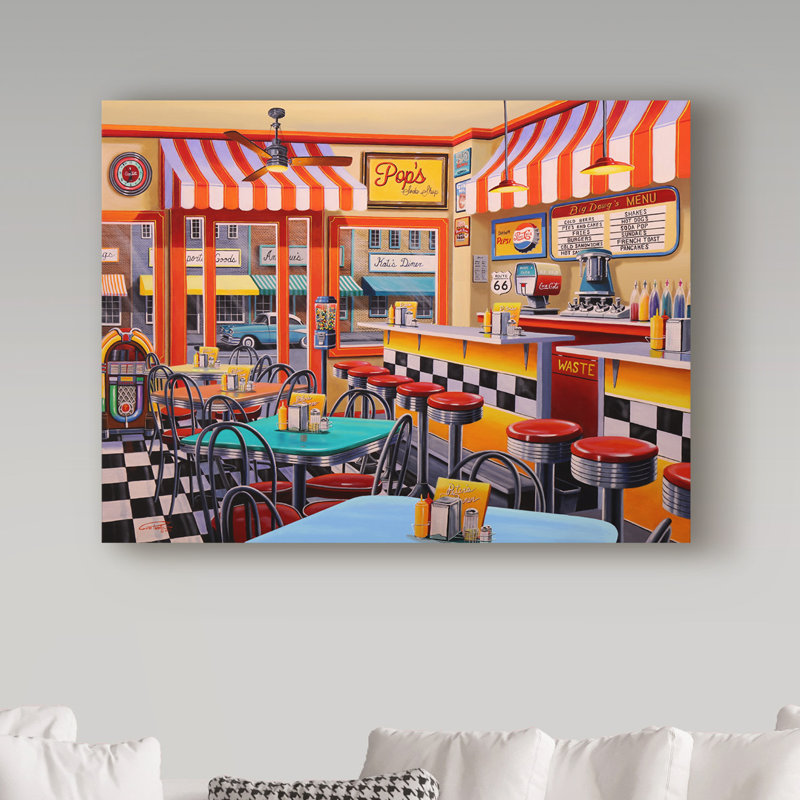 Galaz «Peters Malt Shop», reproduction de peinture à l'huile sur toile tendue, H 24 po x l 32 po x P 2 po