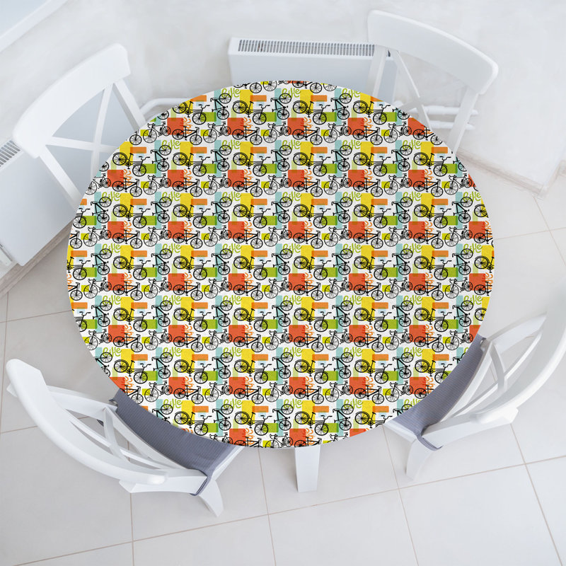 Ebern Designs Bicycle Fitted Round Tablecloth Diameter Multicolor, 67.72" Round