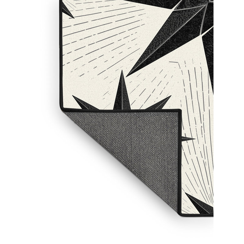 Soft Plush Dunkle Shuriken Throwing Star Mid-Century Starburst Area Rug in Beige – Black Binding, 2x4