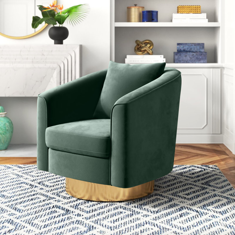 Kataleya Velvet Swivel Barrel Chair, Green Velvet