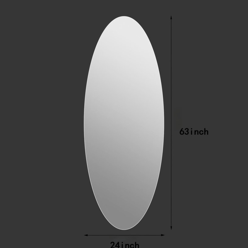 Miroir moderne ovale pleine longueur 63 po x 21 po, verre argenté, incassable, à fixation verticale ou adhésive, idéal pour un usage domestique et commercial