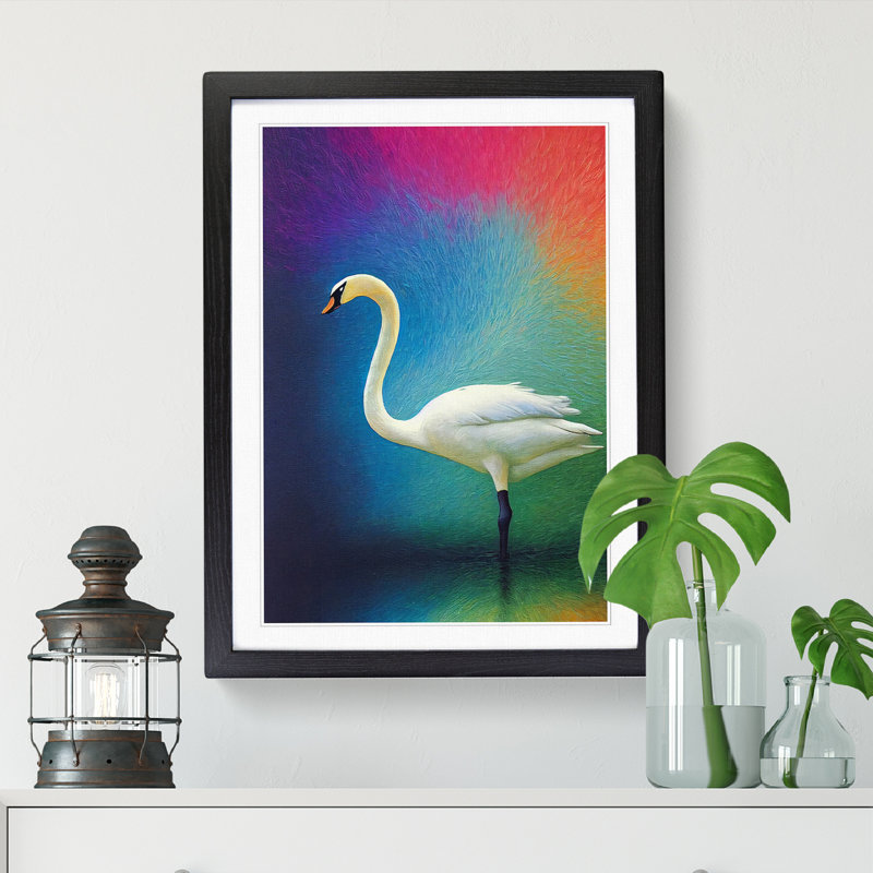Swan Color Field - Single Picture Frame Print, Black, 64cm H x 46cm W x 2cm D
